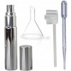 Súprava na parfumy, atomizér 10ml strieborný lesklý, lievik, pipeta, pumpička, rozprašovač