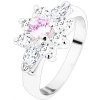 Šperky eshop - Prsteň v striebornom odtieni, žiarivý kvietok zo zirkónov čírej a svetlofialovej farby S15.04 - Veľkosť: 49 mm