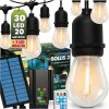 Vonkajšia solárna girlanda 30x LED dekoratívne žiarovky 20m 2700K teplá + diaľkový ovládač IP65 SOLLIS 2 LUMILED