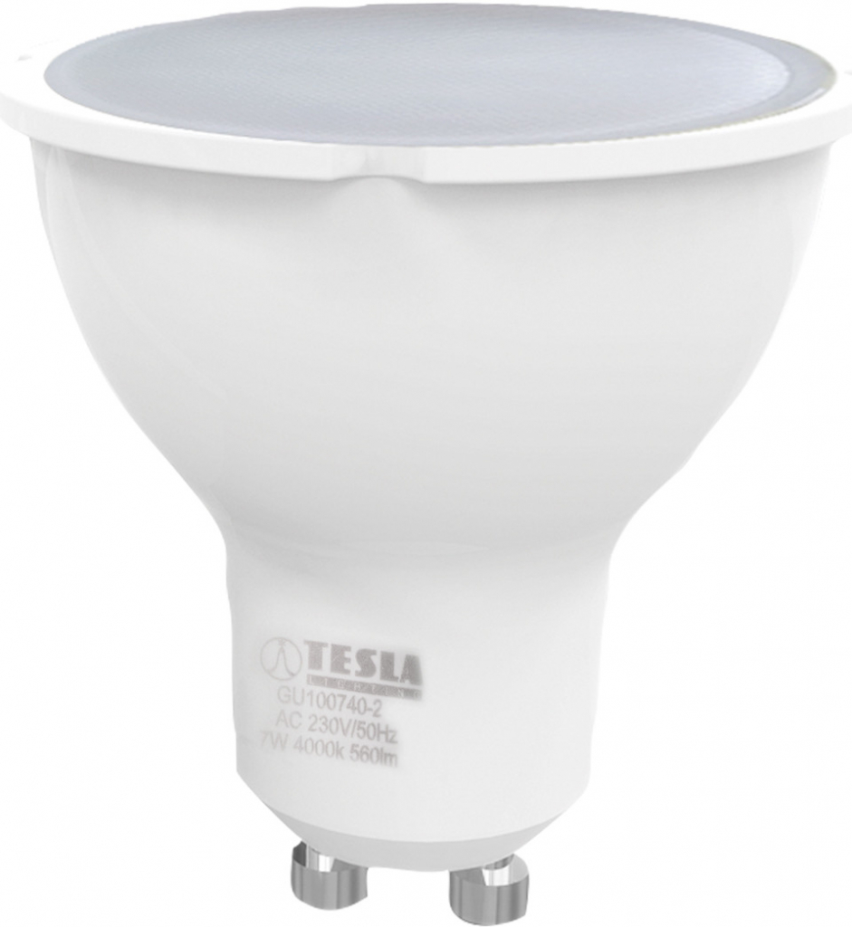 Tesla LED žiarovka GU10/ 7W/ 230V/ 560lm/ 4000K/ denní biela