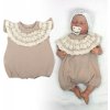 Baby Nellys Body s nohavičkami, mušelín, s čipkou - béžové Velikost koj. oblečení: 74 (6-9m)