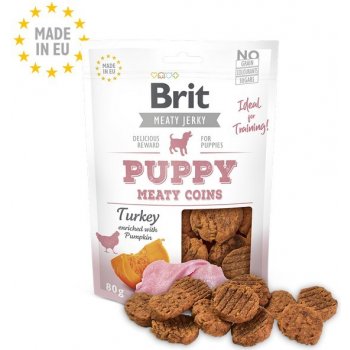 Brit maškrty Jerky Puppy Turkey Meaty Coins 80 g