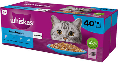 Whiskas Adult Príchute rýb v želé losos tuniak treska biela ryba 40 x 100 g