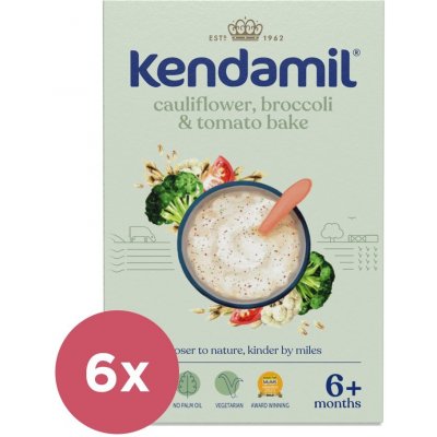 6x KENDAMIL Kaša mliečna s brokolicami, karfiolom a paradajkami (150 g), 6m+