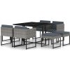 VidaXL 9-dielna súprava záhradného nábytku s podložkami, PE ratan, sivá