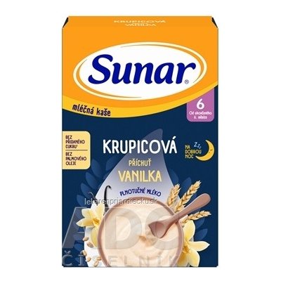 Sunar mliečna KAŠA KRUPICOVÁ Na dobrú noc príchuť vanilka (od ukonč. 6. mesiaca) 1x210 g