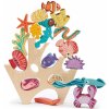 Drevený koralový útes Stacking Coral Reef Tender Leaf Toys s 18 rybami a morskými živočíchmi od 18 mes