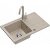 BEN 111 dřez, říční pískový granitový dřez, 70x44, s béžovou baterií, pevným výtokem, ocelovým sifonem a uzávěrem