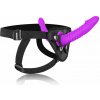 SuperLove Soft Silicone Pegging Dual Dildo Strap-On Harness Purple-Black