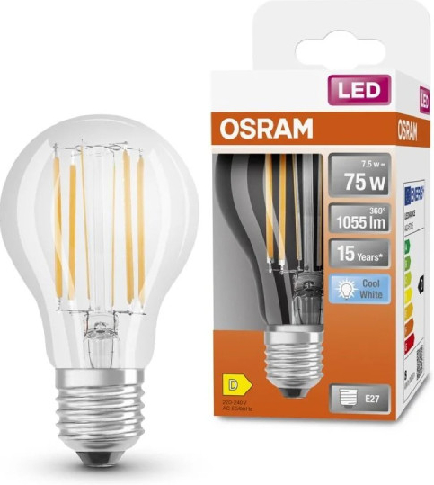 Osram Transparentná klasická LED žiarovka STAR / E27 / 7,5 W / studená biela