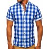 Kráľovsky modrá pánska kockovaná košeľa s krátkym rukávom Bolf 4508