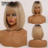 Blond paruka Blond krátka parochňa Maze s čiernymi korienkami a ofinou