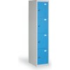 Šatníková skrinka s úložnými boxami, 4 boxy, 1820 x 380 x 500 mm, demont, cylindrický zámok, modré dvere