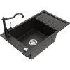 Mexen Elias, granitový drez 795x480x200 mm, 1-komorový a drezová batéria Carla, čierna-zlatá metalíza, 6511-75-670700-70
