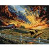 Diamondi Diamantové maľovanie - KONE V OHRADE, STAJŇA A VÝCHOD SLNKA Rámovanie: vypnuté plátno na rám, Rozmer: 40x50 cm