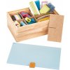 PRYM Box-organizér na drobné šijacie potreby drevený svetlý veľ. S s modrým vekom