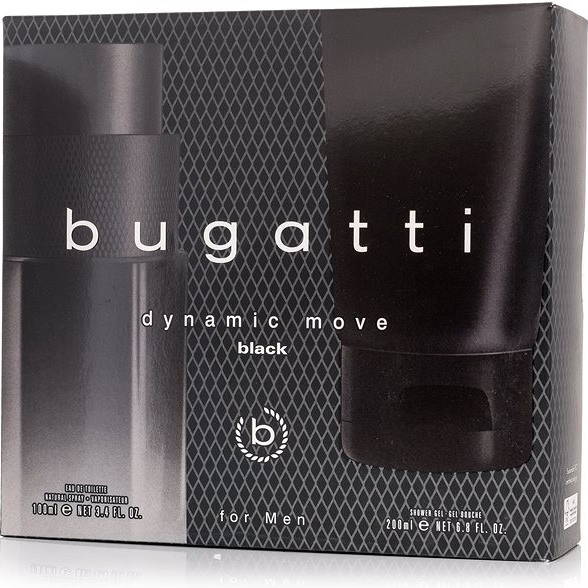 Bugatti Dynamic Move Black toaletná voda 100 ml + sprchový gél 200 ml