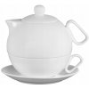Ambition Porcelánová čajová súprava 3v1 – čajník so šálkou a podšálkou biela 375 + 175 ml na čaj, kávu aj pohodlné servírovanie
