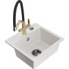 Mexen Milo, granitový drez 435x410x171 mm, 1-komorový a drezová batéria Duo, biela, 6505-20-671701-57-B