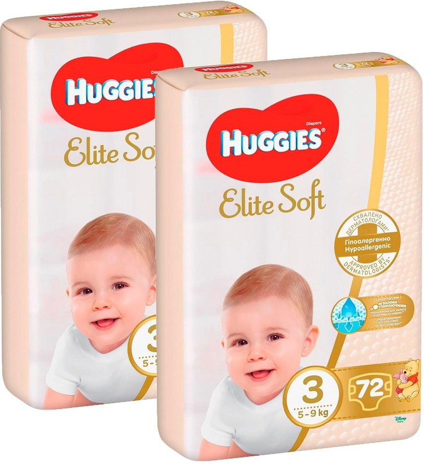 HUGGIES 2x Elite Soft 3 5-9 kg 72 ks