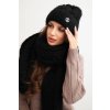 Polski Dámska súprava čiapky a šálu s prúžkom s ozdobou - výpredaj Farba: Čierna, Veľkosť: UNI
