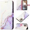 Peňaženkové 3D puzdro MARBLE na Motorola Moto G32 - Bielo-fialová