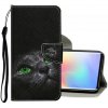 Peňaženkové kožené puzdro na Xiaomi Mi Note 10 Lite - Black Cat
