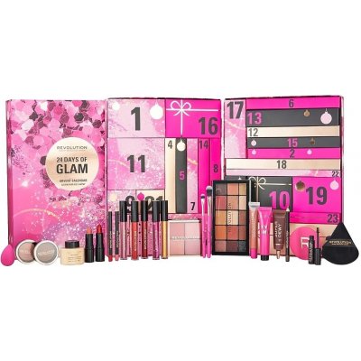 Makeup Revolution 24 Days of Glam Advent Calendar 2023 - Adventný kalendár s 24 kozmetickými doplnkami a produktmi