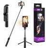 Techsuit Selfie tyč Tripod (Q02S) - so LED, skladateľný, Bluetooth diaľkové ovládanie - čierna KF2313359
