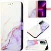 Peňaženkové kožené puzdro Marble Flip na Xiaomi Redmi Note 10/10S - White Purple