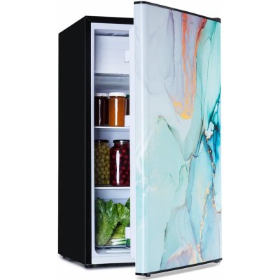 Klarstein CoolArt 79L, kombinovaná chladnička s mrazničkou, EEK E, mraziaci priestor 9 l, dizajnové dvere (HEA20-Pastel-90-E)