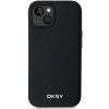 Zadný kryt DKNY PU Leather Silver Metal Logo Magsafe pre Apple iPhone 15, čierna