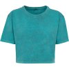 Build Your Brand Dámske crop top tričko Acid Washed - Teal / čierna | XL