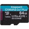 Kingston paměťová karta Canvas Go! Plus, 64GB, micro SDXC, SDCG3/64GBSP, UHS-I U3, A2, V30