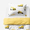 Goldea detské bavlnené obliečky duo - bagre a stavebné autá so žltou 140 x 200 a 70 x 90 cm