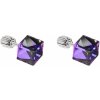 Evolution Group Strieborné náušnice kôstka s krištáľmi Swarovski modrá kocka 31030.5 heliotrope, darčekové balenie