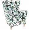 Kreslo ušiak, látka vzor zelené lístie, CHARLOT