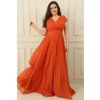 By Saygı Double Breasted Neck Lined Nail Sleeve Full Circle Flared Chiffon Tulle Plus Size Long Dress červená 3XL By Saygı 5550002031229