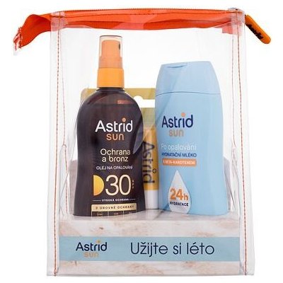 Astrid Sun dárková sada2: Olej na opalování Sun Oil Spray SPF30 200 ml + hydratační mléko po opalování Sun After Sun Lotion 200 ml + ochranný balzám na rty Coconut Lip Balm SPF25 4,8 g