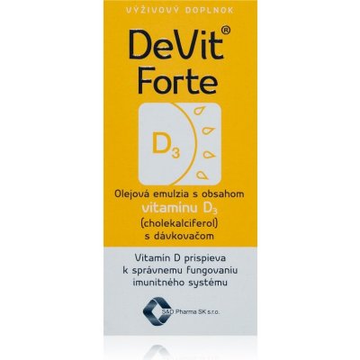 DeVit Forte vitamín D pre normálnu funkciu imunitného systému, stavu kostí a činnosť svalov 22 ml