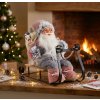 MagicHome Dekorácia Vianoce Santa na sánkach sivo ružový 46 cm