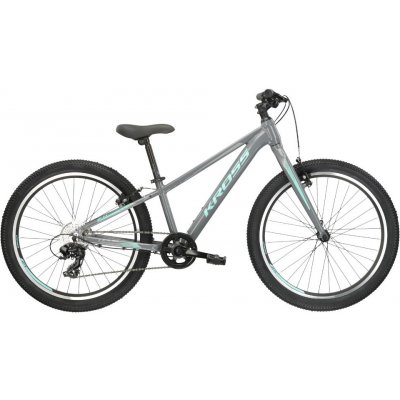 Juniorský dievčenský bicykel Kross LEA JR 2.0 24" - model 2022 šedá/tyrkysová - 12" (125-145 cm)