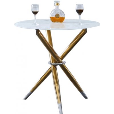 Tempo Kondela Jedálenský stôl/kávový stolík, biela/gold chróm zlatý, priemer 80 cm, DONIO