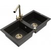 MEXEN/S MEXEN/S - Mario granitový drez 2-bowl vrátane batérie Duero, čierna/zlatá metalik 6504-75-671600-50