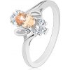 Šperky eshop - Ligotavý prsteň, svetlooranžový brúsený ovál, číre zirkóniky, lístočky R30.2 - Veľkosť: 54 mm