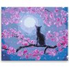 Diamantové maľovanie - Čierna mačka pri splne mesiaca - 50x40 cm, bez dřevěného rámu - výroba CZ