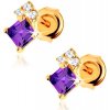 Šperky eshop - Zlaté náušnice 375 - ametystový štvorček fialovej farby, zirkóny S2GG61.24