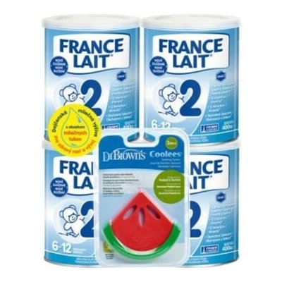 France Lait 2 následná mliečna dojčenská výživa od 6-12 mesiacov 4x400g + hryzadlo
