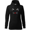 Mačka - srdce namiesto nosa - Mikina dámská Cape s kapucí - XL ( Čierna )