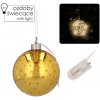 Sklenená vianočná guľa 10 cm so zlatými hviezdičkami a LED osvetlením, sada 6 ks